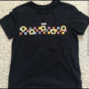 Sunflower with rainbow checkered Vans shirt